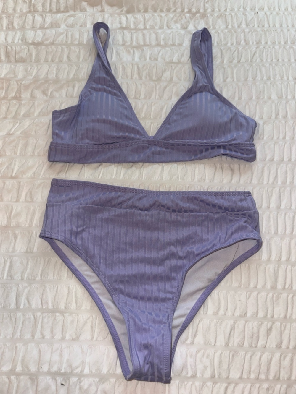 SHEIN Lavender Ribbed High-Waist Bikini Set